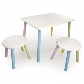 Детский комплект стол и два табурета круглых с накладкой Алфавит (Белый, Белый, Цветной) в Сысерти - sysert.mebel-74.com | фото