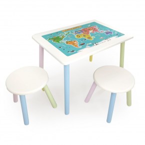 Детский комплект стол и два табурета круглых с накладкой Детский мир (Белый, Белый, Цветной) в Сысерти - sysert.mebel-74.com | фото