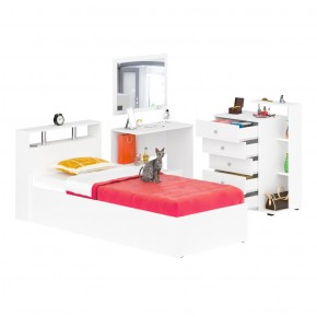 Камелия спальня № 7 Кровать 900 + Стол косметический + Зеркало + Комод, цвет белый, сп.м. 900х2000 мм., б/м, основание есть в Сысерти - sysert.mebel-74.com | фото