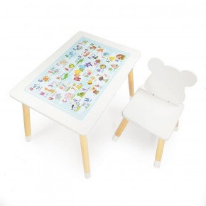 Комплект детской мебели стол и стул Мишутка с накладкой Алфавит (Белый/Белый/Береза) в Сысерти - sysert.mebel-74.com | фото