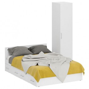 Кровать с ящиками 1400 + Пенал Стандарт, цвет белый, ШхГхВ 143,5х203,5х70 + 45х52х200 см., сп.м. 1400х2000 мм., без матраса, основание есть в Сысерти - sysert.mebel-74.com | фото
