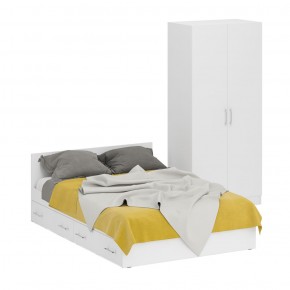 Кровать с ящиками 1400 + Шкаф 2-х створчатый Стандарт, цвет белый, ШхГхВ 143,5х203,5х70 + 90х52х200 см., сп.м. 1400х2000 мм., б/м, основание есть в Сысерти - sysert.mebel-74.com | фото