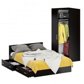 Кровать с ящиками 1400 + Шкаф 2-х створчатый Стандарт, цвет венге, ШхГхВ 143,5х203,5х70 + 90х52х200 см., сп.м. 1400х2000 мм., б/м, основание есть в Сысерти - sysert.mebel-74.com | фото