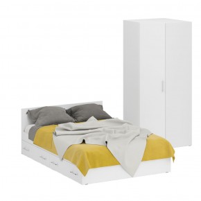 Кровать с ящиками 1400 + Шкаф угловой Стандарт, цвет белый, ШхГхВ 143,5х203,5х70 + 81,2х81,2х200 см., сп.м. 1400х2000 мм., без матраса, основание есть в Сысерти - sysert.mebel-74.com | фото