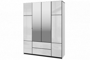 Шкаф 4-х дверный Палермо 02 с ящиками и зеркалом Белый гладкий шелк/Черный гладкий шелк в Сысерти - sysert.mebel-74.com | фото