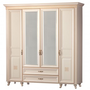 Шкаф для одежды 4-дверный с зеркалом №493 Марлен кремовый белый в Сысерти - sysert.mebel-74.com | фото