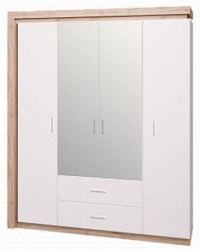 Шкаф для одежды с ящиками 4-х створчатый с зеркалом Люмен 16 в Сысерти - sysert.mebel-74.com | фото