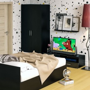 Спальня Стандарт 3-1600, цвет венге/фасады ТВ тумбы МДФ чёрный глянец, сп.м. 1600х2000 мм., без матраса, основание есть в Сысерти - sysert.mebel-74.com | фото